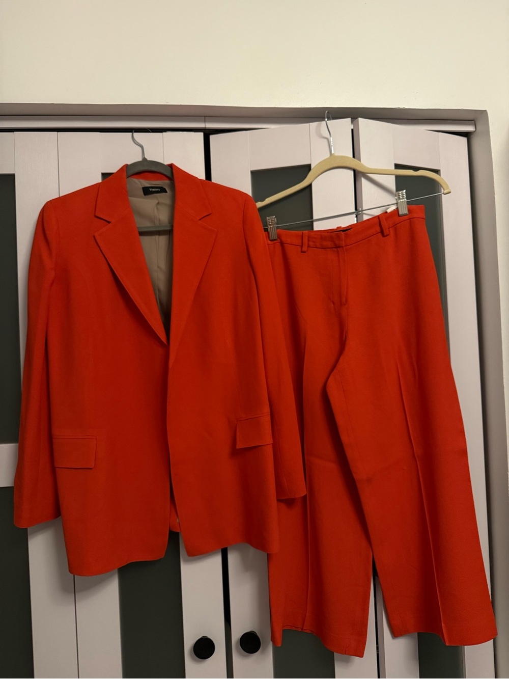 Theory Orange Suit Blazer and Trousers